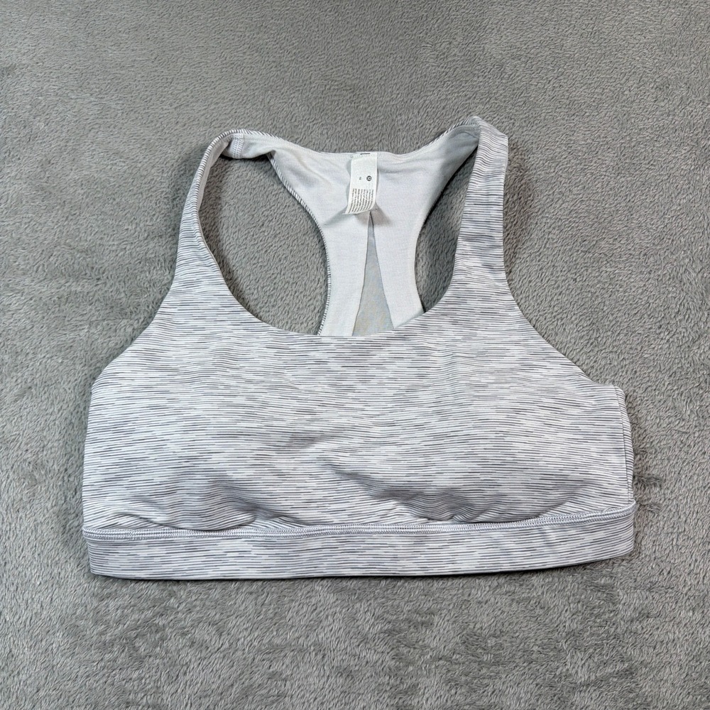 Lululemon Invigorate Sports Bra Women 10 Gray Wee Are Free From Space Battleship
